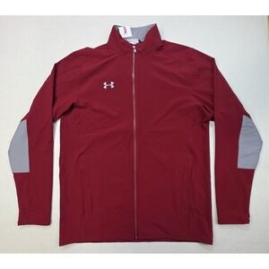 Under Armour Jacket‎ Mens M Gray Maroon Full Zip Water-Resistant Windbreaker